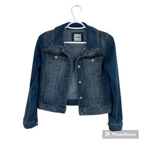 Girls Mudd Button Up Crop Blue Jean Jacket Dark Wash size kids 14